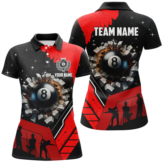 Personalized Purple Funny 8 Ball Pool Crack Women Polo Shirts Custom Team League Billiard Jersey TDM1380