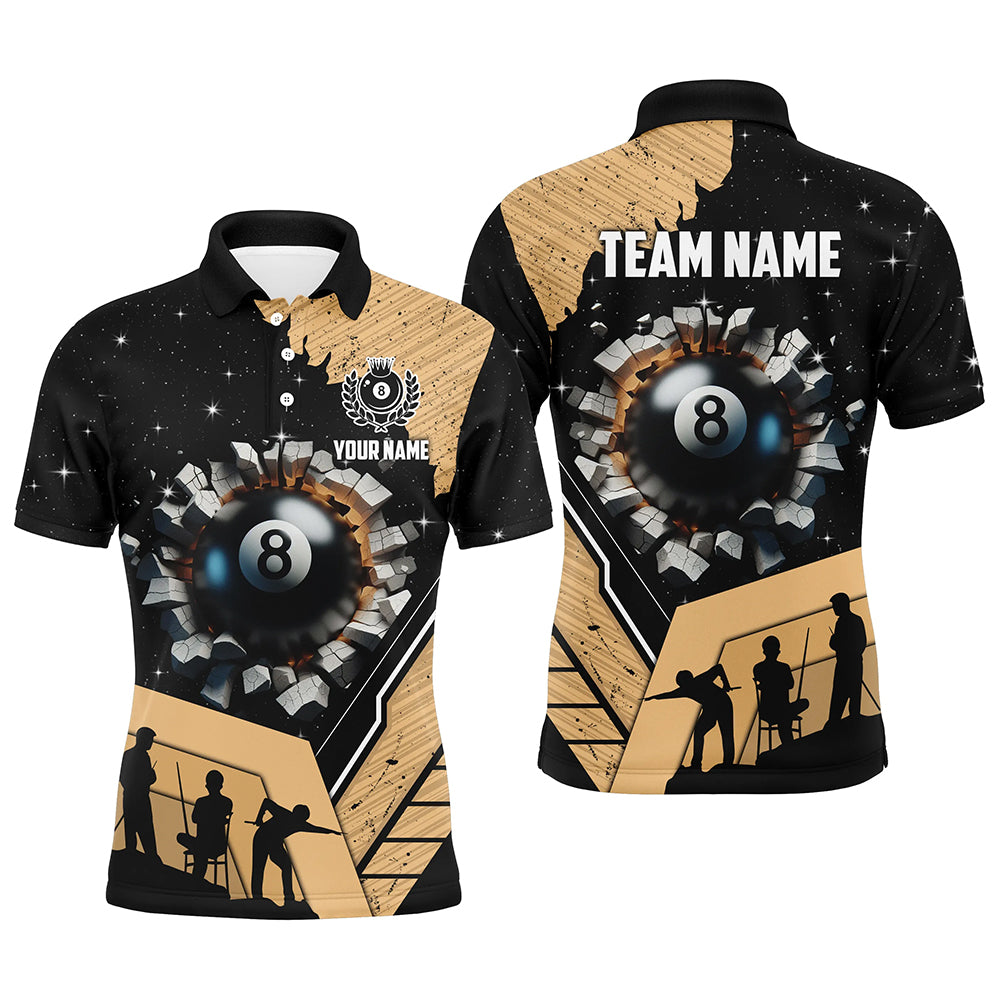 Personalized Gold Funny 8 Ball Pool Crack Men Polo Shirts Custom Team League Billiard Jersey TDM1381