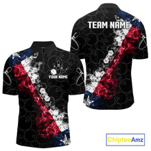 Load image into Gallery viewer, Custom Texas Flag Smoke Bowling Shirts For Men, Patriotic Texas Bowling Team Jersey Polo &amp; 1/4 Zip TDM6474