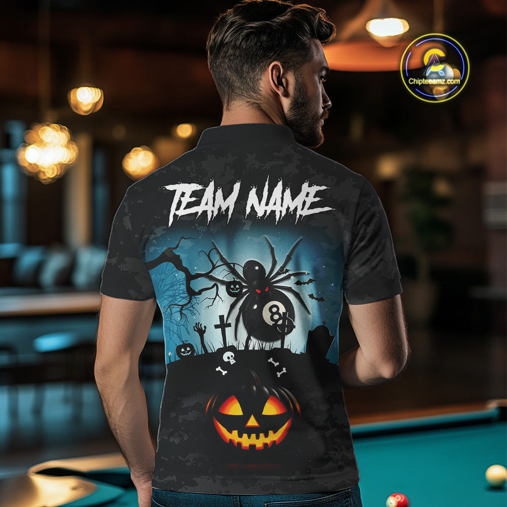 Personalized Funny Halloween Billiard Shirt For Men Custom Spider 8 Ball Pool Team Jerseys TDM4507