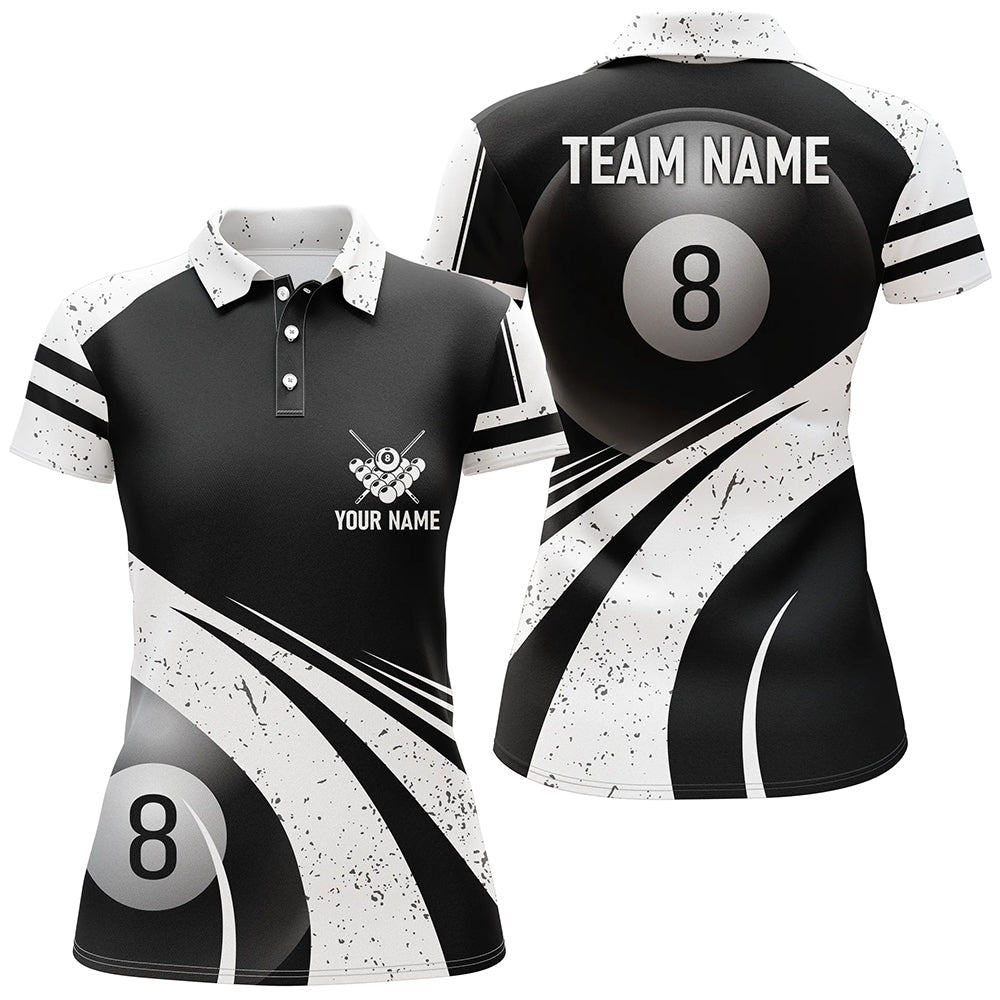 Personalized 8 Ball Billiard White Black 3D Polo Shirts For Women, Custom Pool Billiard Balls Jerseys VHM0170