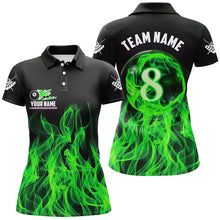 Load image into Gallery viewer, Green Flaming 8 Ball Pool Custom Women Billiard Polo &amp; 1/4 Zip Shirts, 3D Pool Player Shirts Jerseys TDM2436