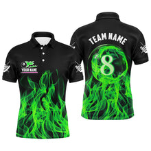 Load image into Gallery viewer, Green Flaming 8 Ball Pool Custom Men Billiard Polo &amp; 1/4 Zip Shirts, 3D Pool Player Shirts Jerseys TDM2436