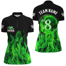 Load image into Gallery viewer, Green Flaming 8 Ball Pool Custom Women Billiard Polo &amp; 1/4 Zip Shirts, 3D Pool Player Shirts Jerseys TDM2436