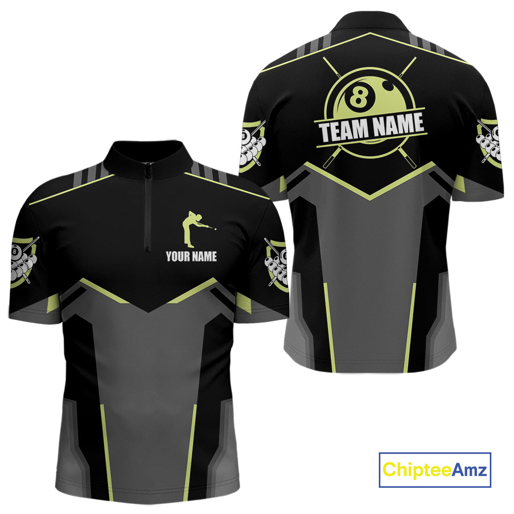 Billiard Jerseys For Men Custom Polo & 1/4 Zip Billiard Shirt, Team Pooler Short Sleeve|Green Neon TDM4741