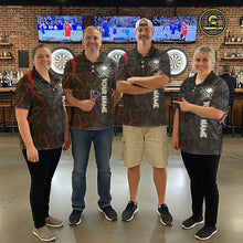 Load image into Gallery viewer, Personalized Skull Black Grunge Darts Polo &amp; Quarter Zip For Women Custom Darts Team Jersey |Red TDM5378
