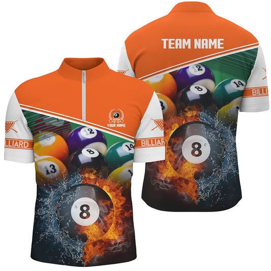 Custom Orange Billiard 8 Ball In Water Fire Men Quarter-Zip Shirts, Billiard Player Gifts TDM0491