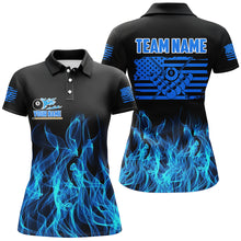 Load image into Gallery viewer, 3D Blue Flaming American Flag Women Billiard Shirt Custom Patriotic Pool Player Shirt Billiard Jersey TDM3163