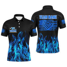 Load image into Gallery viewer, 3D Blue Flaming American Flag Men Billiard Shirt Custom Patriotic Pool Player Shirt Billiard Jersey TDM3163