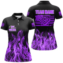 Load image into Gallery viewer, 3D Purple Flaming American Flag Women Billiard Shirt Custom Patriotic Pool Player Billiard Jersey TDM3164