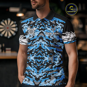 Blue Grunge Camo Funny US Flag Arrows Darts Shirt For Men Custom Darts Jersey Team Shirts TDM4524