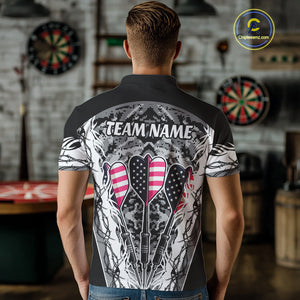 White Black Grunge Camo Funny US Flag Arrows Darts Shirt For Men Custom Darts Jersey Team Shirts TDM4525