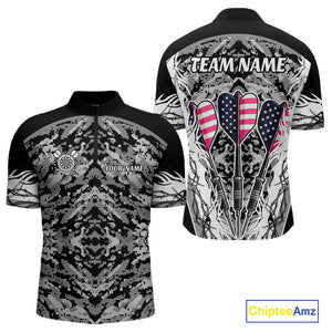 White Black Grunge Camo Funny US Flag Arrows Darts Shirt For Men Custom Darts Jersey Team Shirts TDM4525
