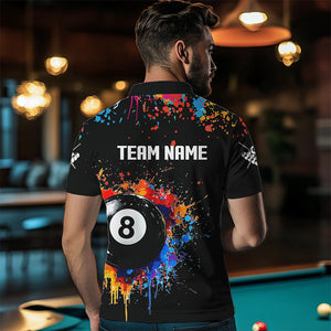 Funny 8 Ball Pool Colorful Paint Splash Custom Billiard Shirt For Men, Billiard Team Jersey | Black TDM3377