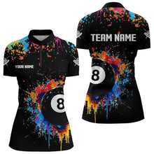 Load image into Gallery viewer, Funny 8 Ball Pool Colorful Paint Splash Custom Billiard Shirt For Women, Billiard Team Jersey | Black TDM3377