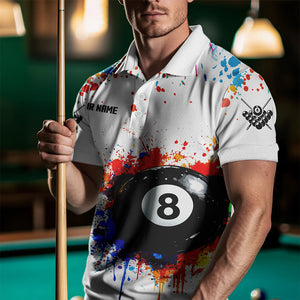 Funny 8 Ball Pool Colorful Paint Splash Custom Billiard Shirt For Men, Billiard Team Jersey | Black TDM3378