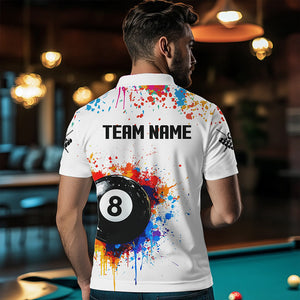 Funny 8 Ball Pool Colorful Paint Splash Custom Billiard Shirt For Men, Billiard Team Jersey | Black TDM3378