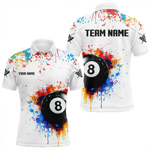 Funny 8 Ball Pool Colorful Paint Splash Custom Billiard Shirt For Men, Billiard Team Jersey | Black TDM3378