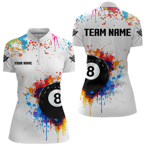 Funny 8 Ball Pool Colorful Paint Splash Custom Billiard Shirt For Women, Billiard Team Jersey | Black TDM3378