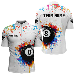 Funny 8 Ball Pool Colorful Paint Splash Custom Billiard Shirt For Men, Billiard Team Jersey | Black TDM3378