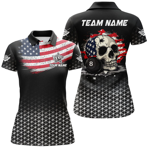 Personalized Patriotic Skull 8 Ball Billiard Shirts For Women Custom American Flag Billiard Jerseys TDM2174