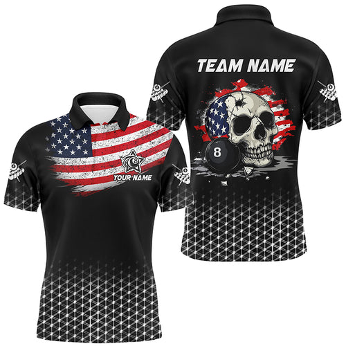 Personalized Patriotic Skull 8 Ball Billiard Shirts For Men Custom American Flag Billiard Jerseys TDM2174