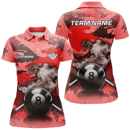 Personalized 8 Ball Pool Smoke Custom Red Camo Women Billiard Shirts, Billiard Snooker Outfits TDM1967