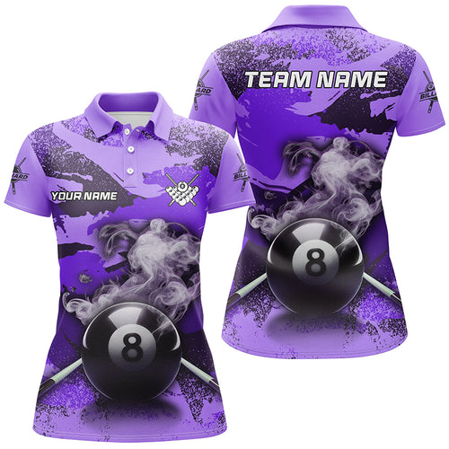 Personalized 8 Ball Pool Smoke Custom Purple Camo Women Billiard Shirts, Billiard Snooker Outfit TDM1968