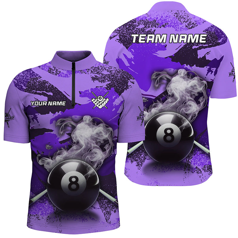 Personalized 8 Ball Pool Smoke Custom Purple Camo Men Billiard Shirts, Billiard Snooker Outfits TDM1968
