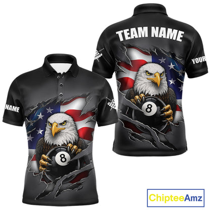 Grey American Flag Eagle 8 Ball Pool Billiard Shirts For Men Custom Patriotic Billiard Team Jersey TDM7169