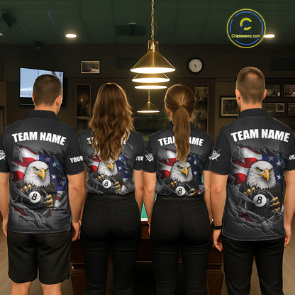 Grey American Flag Eagle 8 Ball Pool Billiard Shirts For Men Custom Patriotic Billiard Team Jersey TDM7169