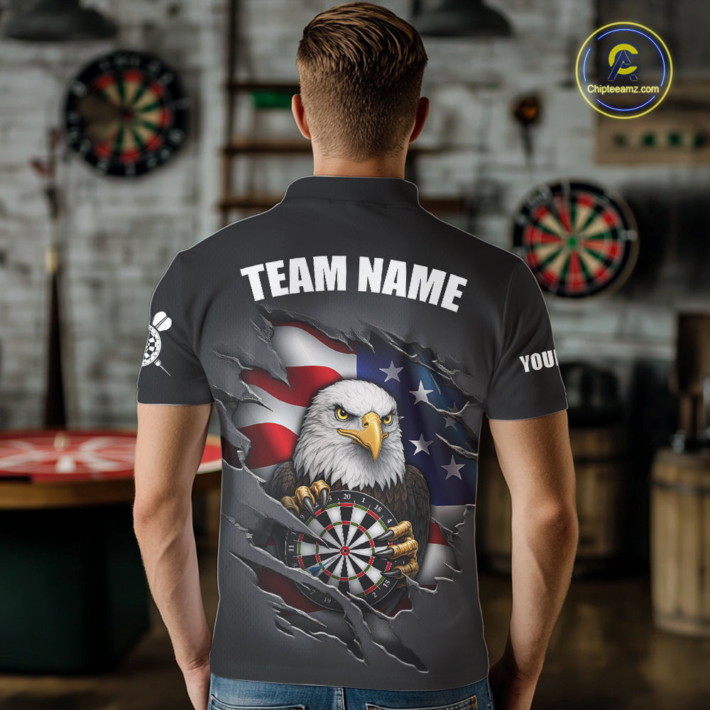 Personalized Grey American Flag Eagle Darts Shirts For Men Custom Patriotic Darts League Jersey TDM7171