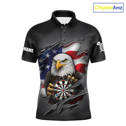 Personalized Grey American Flag Eagle Darts Shirts For Men Custom Patriotic Darts League Jersey TDM7171