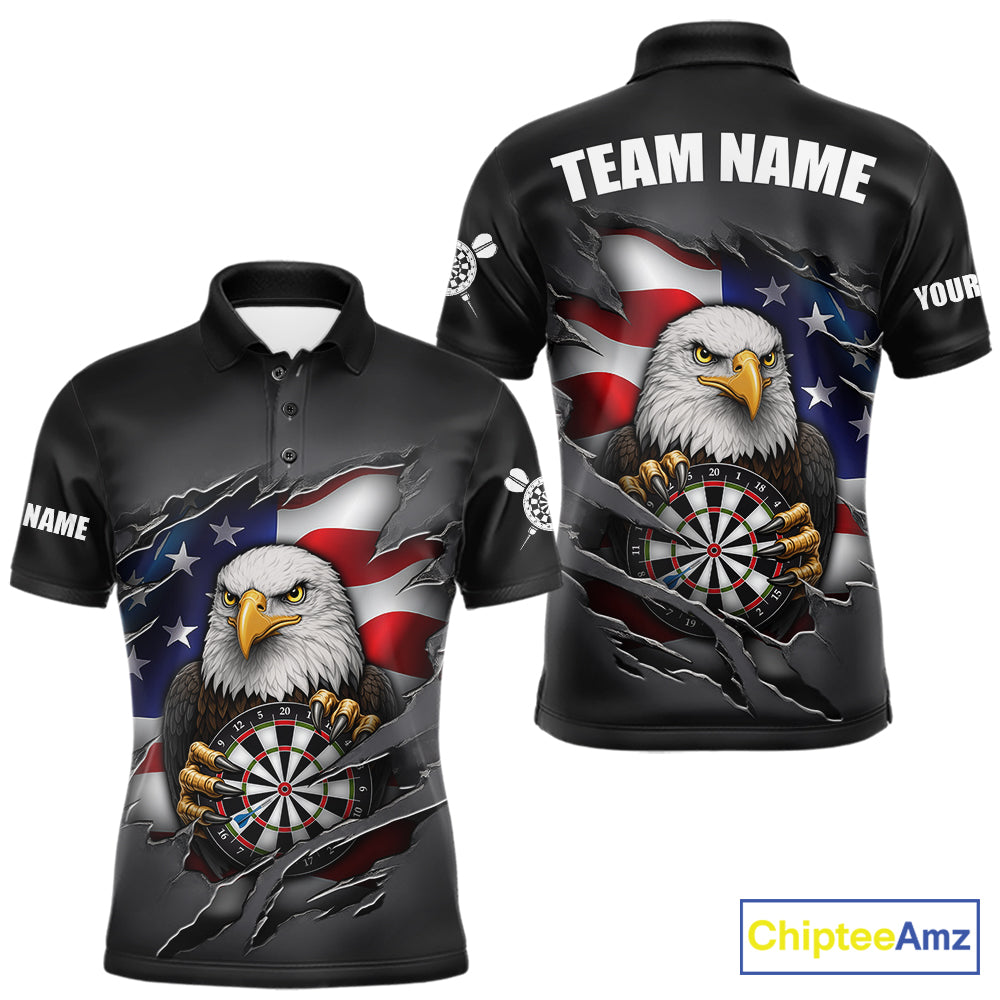 Personalized Grey American Flag Eagle Darts Shirts For Men Custom Patriotic Darts League Jersey TDM7171