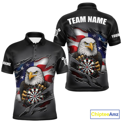 Personalized Grey American Flag Eagle Darts Shirts For Men Custom Patriotic Darts League Jersey TDM7171
