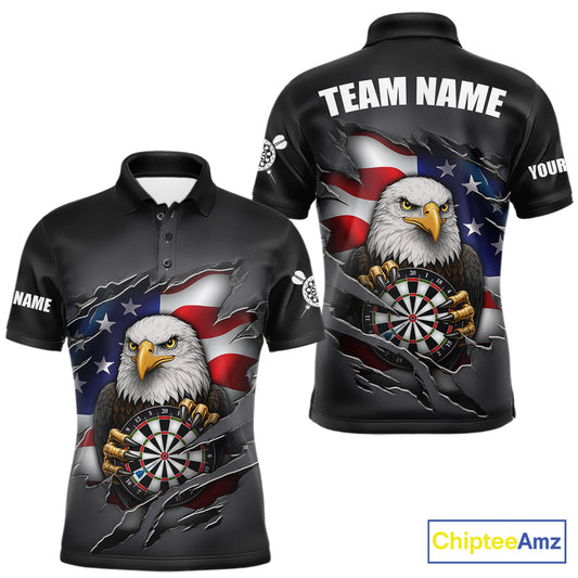 Personalized Grey American Flag Eagle Darts Shirts For Men Custom Patriotic Darts League Jersey TDM7171