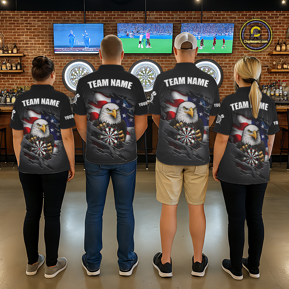 Personalized Grey American Flag Eagle Darts Shirts For Men Custom Patriotic Darts League Jersey TDM7171