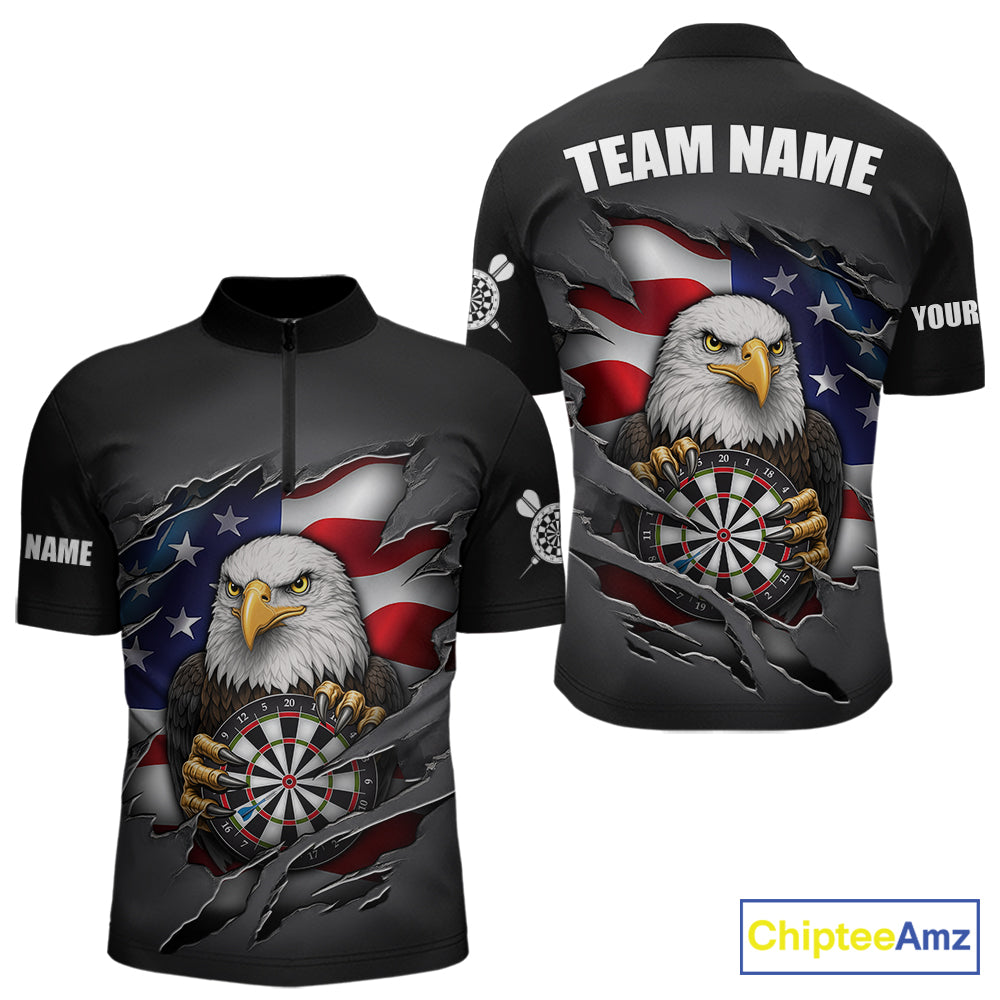 Personalized Grey American Flag Eagle Darts Shirts For Men Custom Patriotic Darts League Jersey TDM7171