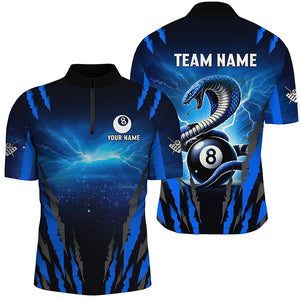 Personalized Thunder Lightning Cobra Snake Men Billiard Shirts, 8 Ball Billiard Team Jerseys |Blue TDM2680