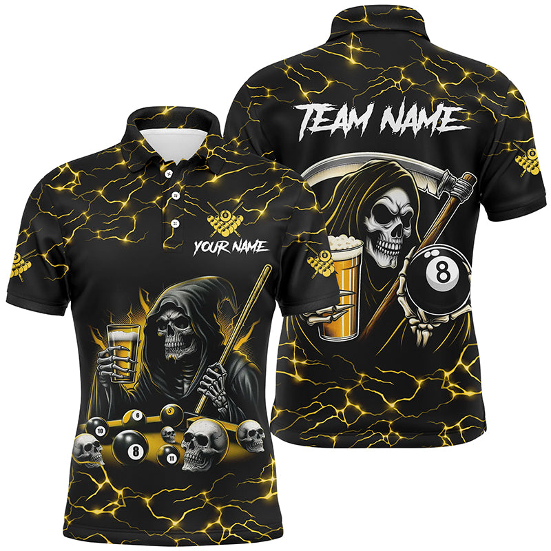 Yellow Funny Grim Reaper & Beer Billiard Shirts For Men Custom 8 Ball Lightning Billiard Jerseys TDM2939