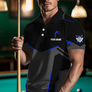 Billiard Jerseys For Men Custom Polo & Quarter-Zip Billiard Shirts, Team Pooler Short Sleeve |Blue TDM3385