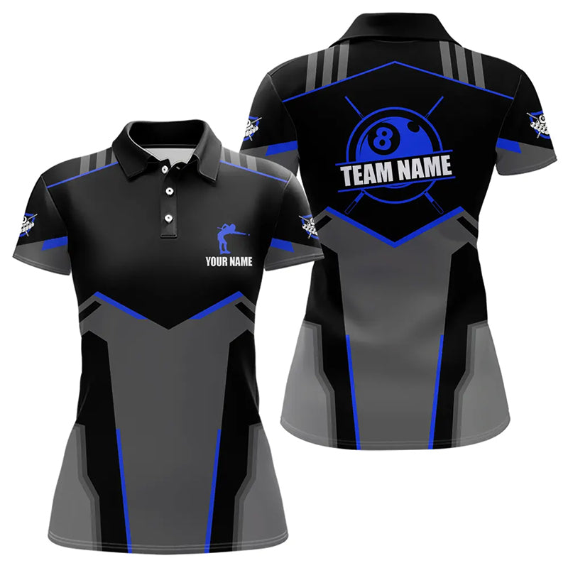 Billiard Jerseys For Women Custom Polo & Quarter-Zip Billiard Shirts, Team Pooler Short Sleeve |Blue TDM3385