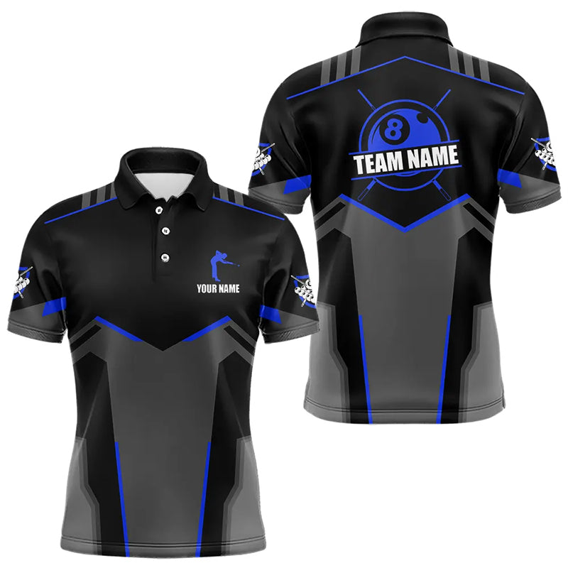 Billiard Jerseys For Men Custom Polo & Quarter-Zip Billiard Shirts, Team Pooler Short Sleeve |Blue TDM3385