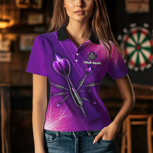 Purple Thunder Lightning Light Darts Polo & Quarter Zip Custom Darts Shirts For Women Darts Jerseys TDM3391