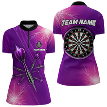 Load image into Gallery viewer, Purple Thunder Lightning Light Darts Polo &amp; Quarter Zip Custom Darts Shirts For Women Darts Jerseys TDM3391