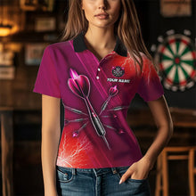 Load image into Gallery viewer, Red Thunder Lightning Light Darts Polo &amp; Quarter Zip Custom Darts Shirts For Women Darts Jerseys TDM3392