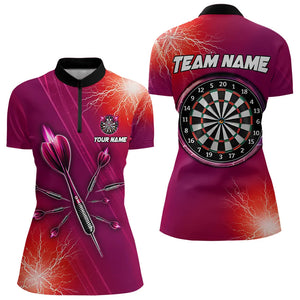 Red Thunder Lightning Light Darts Polo & Quarter Zip Custom Darts Shirts For Women Darts Jerseys TDM3392