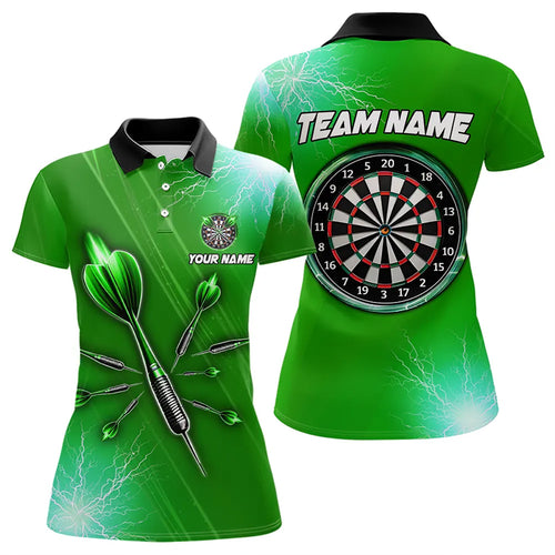 Green Thunder Lightning Light Darts Polo & Quarter Zip Custom Darts Shirts For Women Darts Jerseys TDM3393