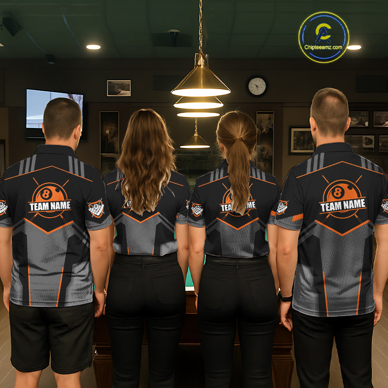 8 Ball Billiard Jerseys For Men Custom Polo & Quarter-Zip Billiard Shirts, Pool Team Shirt|Orange TDM5881