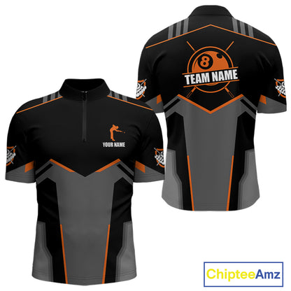 8 Ball Billiard Jerseys For Men Custom Polo & Quarter-Zip Billiard Shirts, Pool Team Shirt|Orange TDM5881